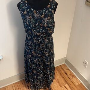 Lara Guidotti dark blue floral print sleeveless tiered Boho Silk blend dress SzL